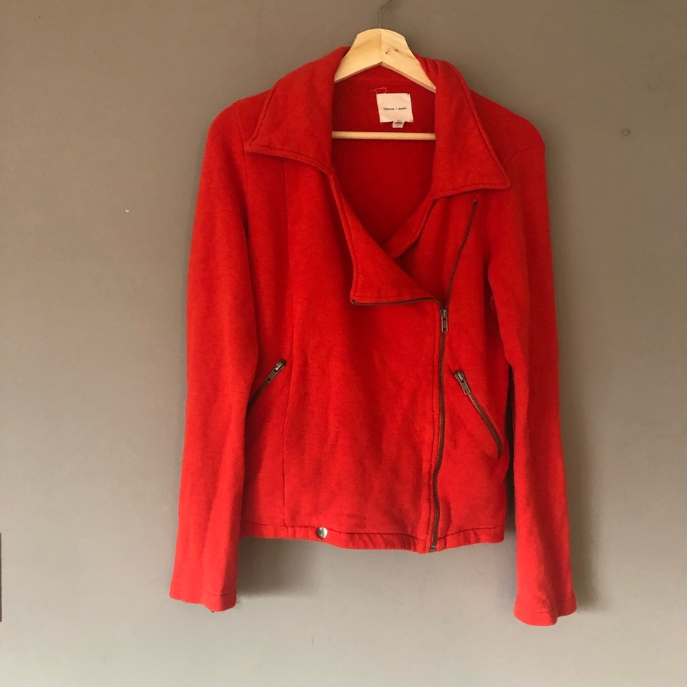 Silence + Noise Moto Red Jacket Cotton Blazer L